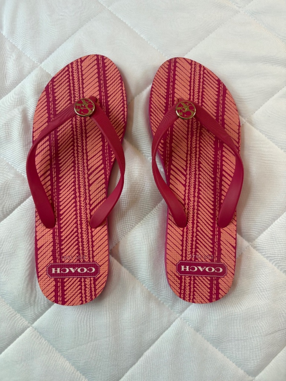 Coach Pink Signature Logo Pattern Flip Flops